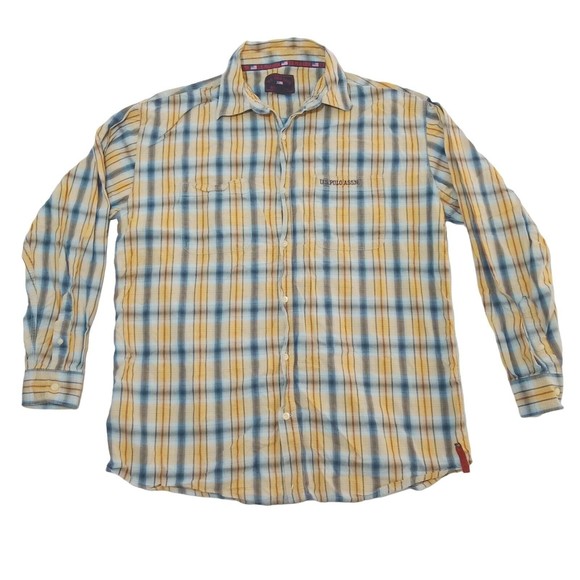 Us Polo‎ Assn Men's Large Shirt Plaid Button Up Short Sleeve 100% Cotton - Picture 1 of 7